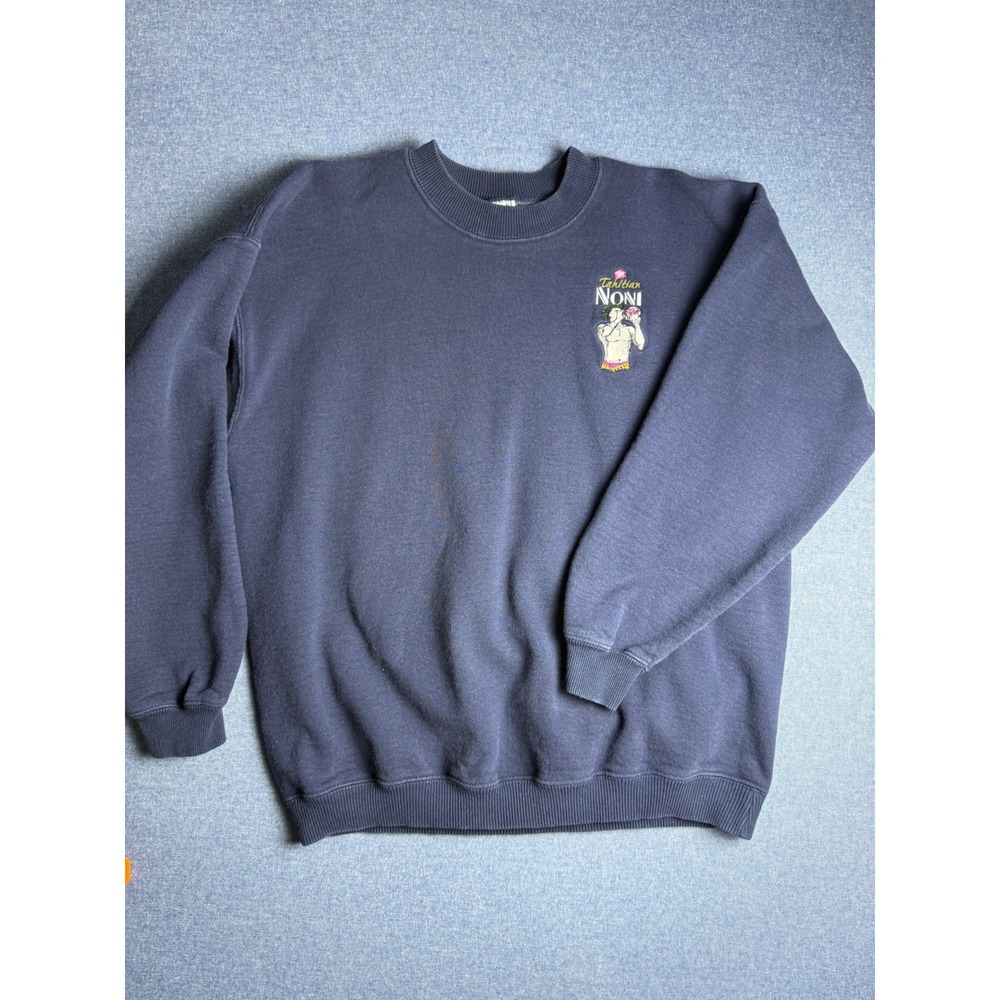 Vintage Tahitian Noni Gildan Ultra Cotton Sweatshirt Navy Blue Large Embroidered